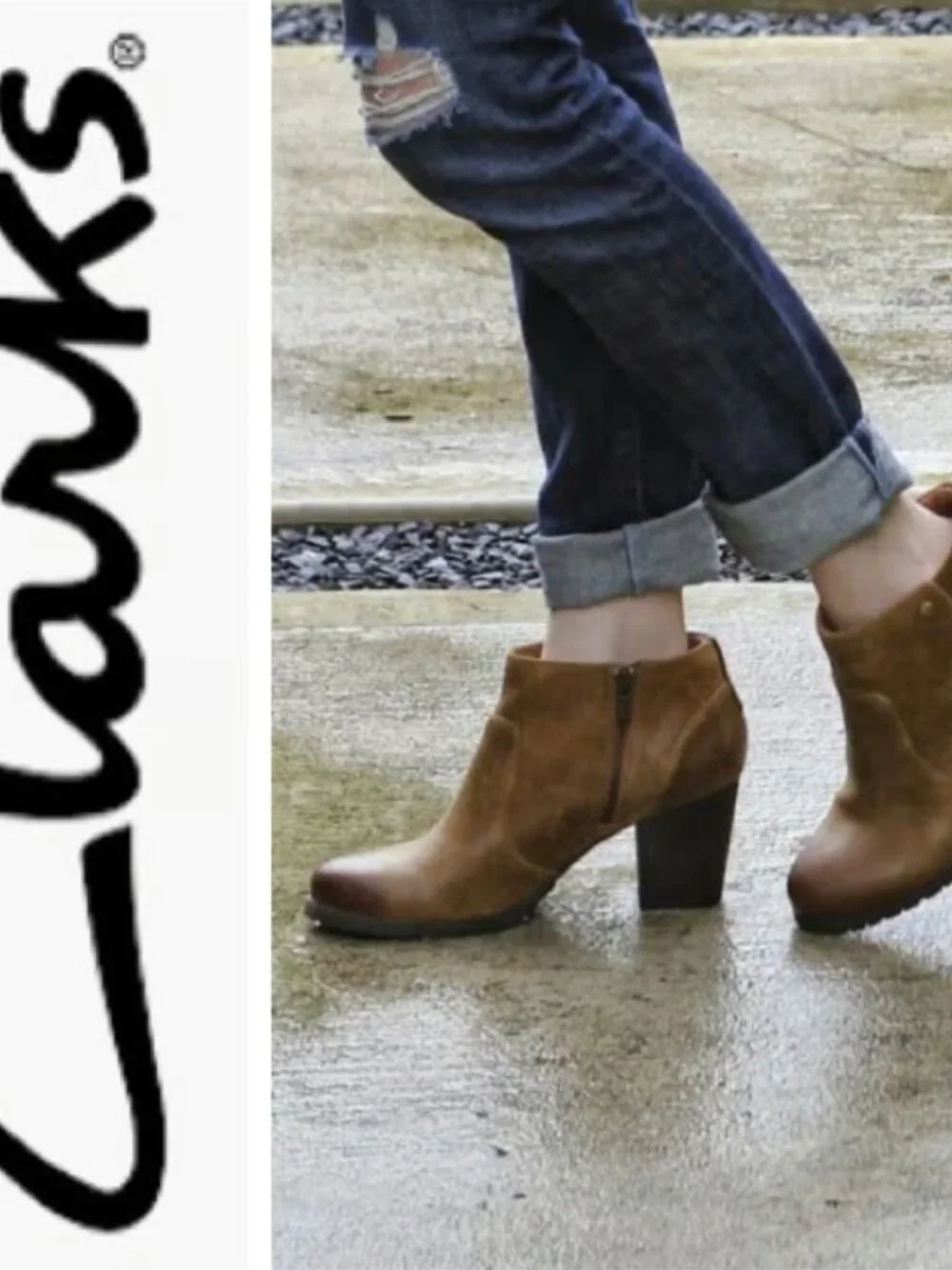 Clarks Women's Mission Philby heeled ankle boot 9M - brown/tan
